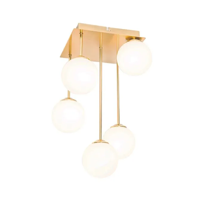 Moderne Deckenleuchte gold mit Opalglas 5-flammig - Athens