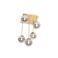 Moderne Deckenleuchte Gold 5-Licht mit Rauchglas - Athen