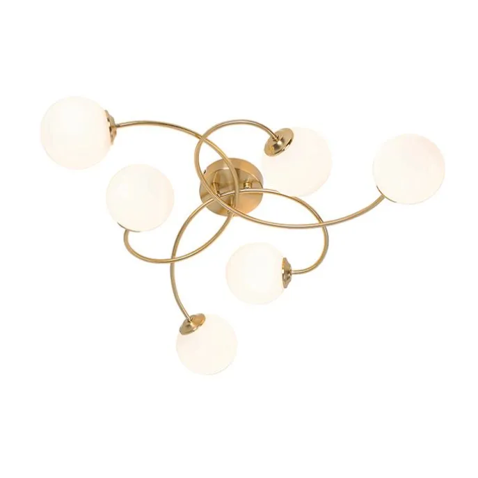 Moderne Deckenleuchte Gold mit Opalglas 6 Lichter - Athens