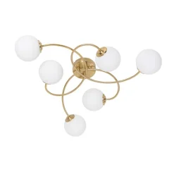 Moderne Deckenleuchte Gold mit Opalglas 6 Lichter - Athens