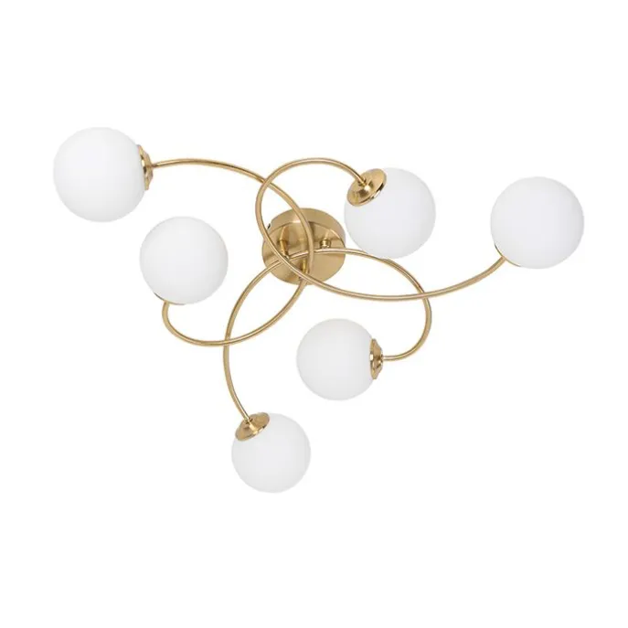 Moderne Deckenleuchte Gold mit Opalglas 6 Lichter - Athens