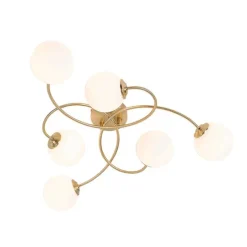 Moderne Deckenleuchte Gold mit Opalglas 6 Lichter - Athens