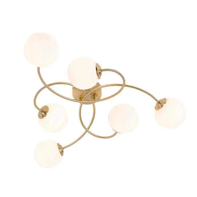 Moderne Deckenleuchte Gold mit Opalglas 6 Lichter - Athens