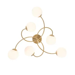 Moderne Deckenleuchte Gold mit Opalglas 6 Lichter - Athens