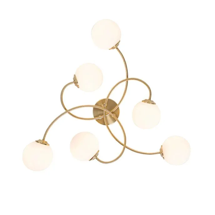 Moderne Deckenleuchte Gold mit Opalglas 6 Lichter - Athens