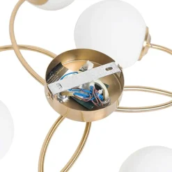 Moderne Deckenleuchte Gold mit Opalglas 6 Lichter - Athens