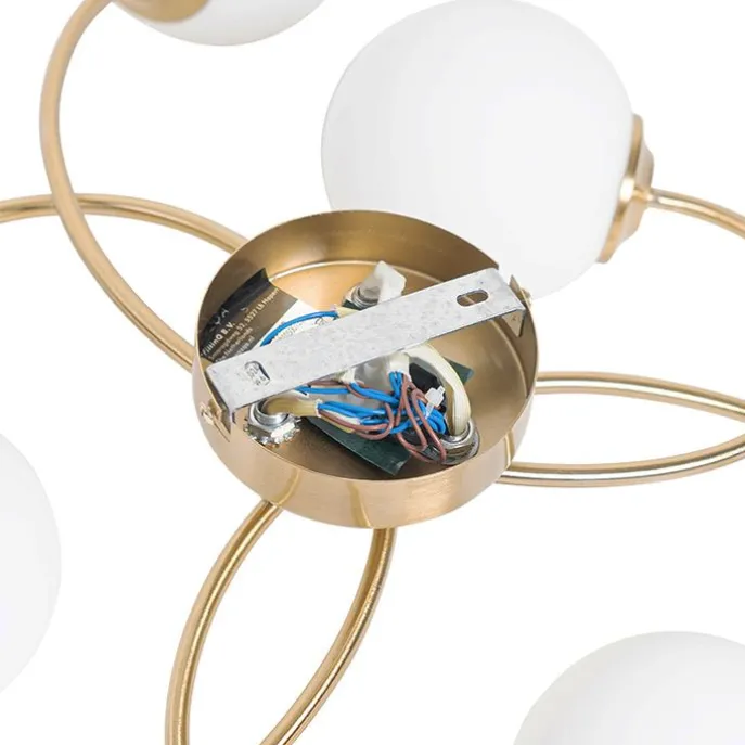 Moderne Deckenleuchte Gold mit Opalglas 6 Lichter - Athens