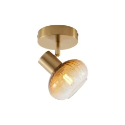 Moderne Deckenleuchte Gold mit rundem Bernsteinglas - Teddy