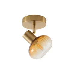 Moderne Deckenleuchte Gold mit rundem Bernsteinglas - Teddy