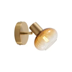 Moderne Deckenleuchte Gold mit rundem Bernsteinglas - Teddy