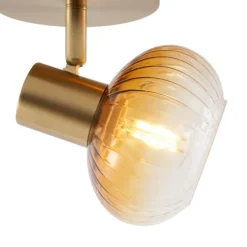 Moderne Deckenleuchte Gold mit rundem Bernsteinglas - Teddy