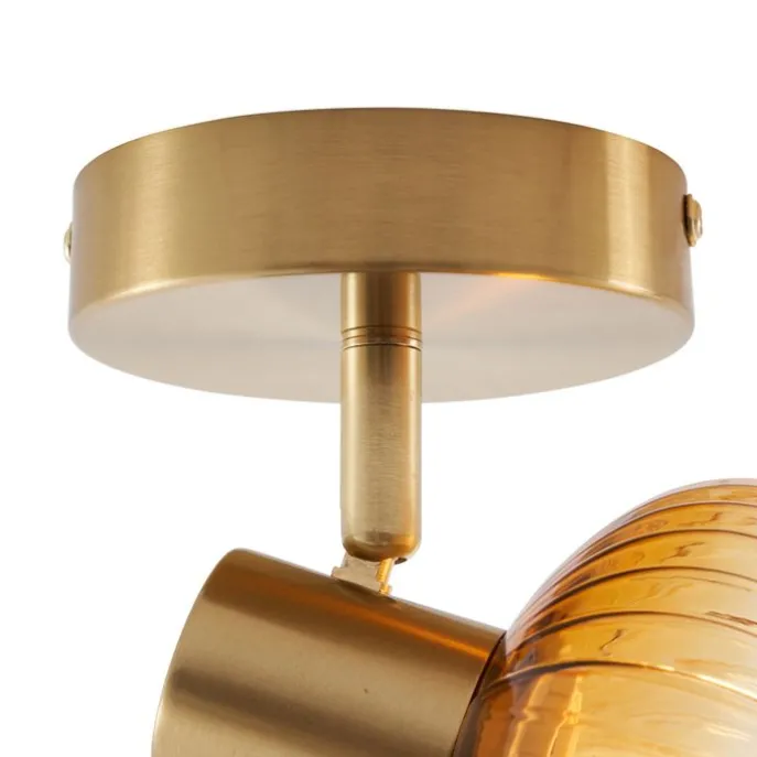 Moderne Deckenleuchte Gold mit rundem Bernsteinglas - Teddy