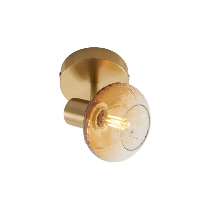 Moderne Deckenleuchte Gold mit rundem Bernsteinglas - Teddy