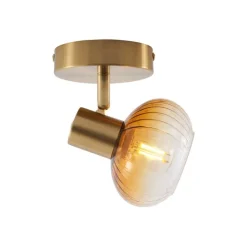 Moderne Deckenleuchte Gold mit rundem Bernsteinglas - Teddy