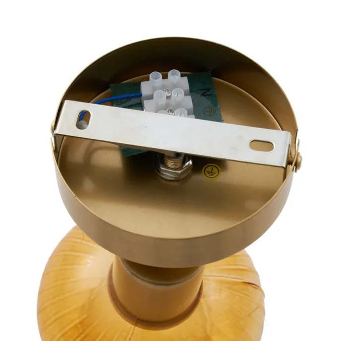 Moderne Deckenleuchte Gold mit rundem Bernsteinglas - Teddy