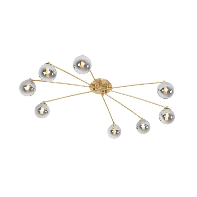 Moderne Deckenleuchte Gold 8-Lichter mit Rauchglas - Athen