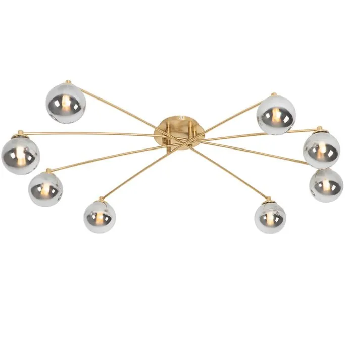 Moderne Deckenleuchte Gold 8-Lichter mit Rauchglas - Athen