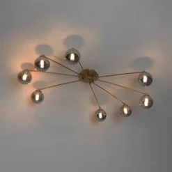 Moderne Deckenleuchte Gold 8-Lichter mit Rauchglas - Athen
