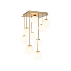 Moderne Deckenleuchte Gold mit Opalglas 9 Lichter - Athens