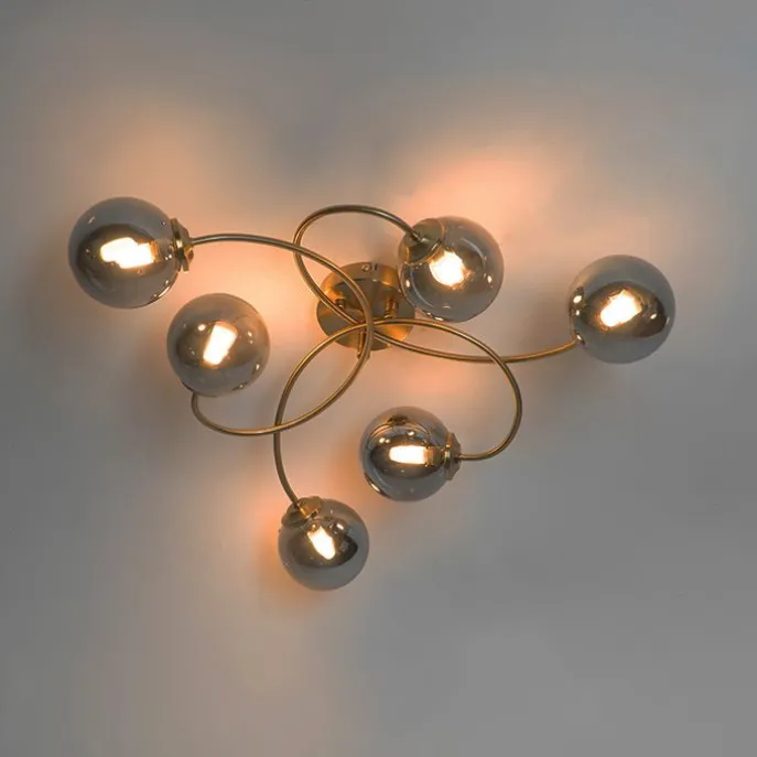 Moderne Deckenleuchte Gold 6-Lichter mit Rauchglas - Athen