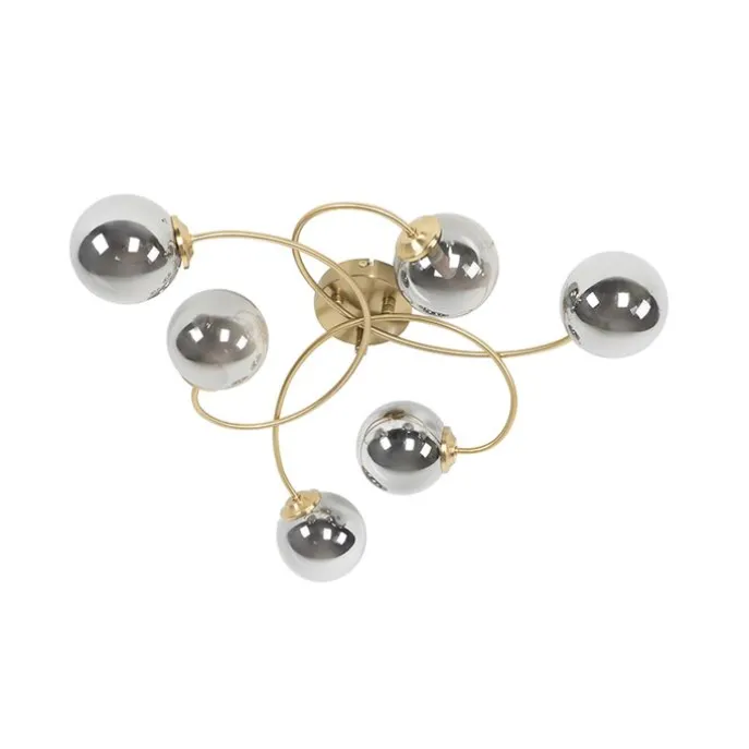 Moderne Deckenleuchte Gold 6-Lichter mit Rauchglas - Athen