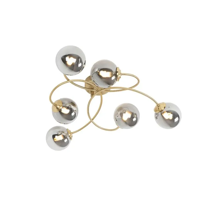 Moderne Deckenleuchte Gold 6-Lichter mit Rauchglas - Athen