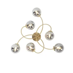 Moderne Deckenleuchte Gold 6-Lichter mit Rauchglas - Athen
