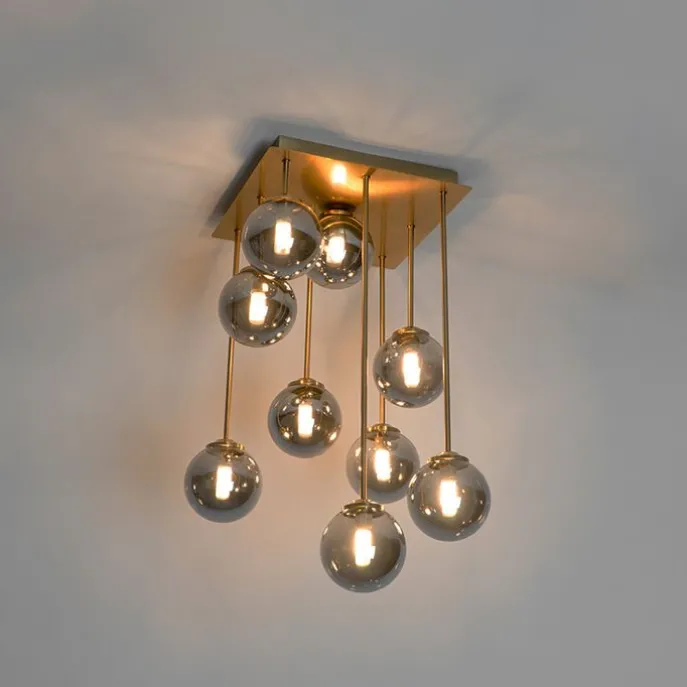 Moderne Deckenleuchte Gold 9-Lichter mit Rauchglas - Athen