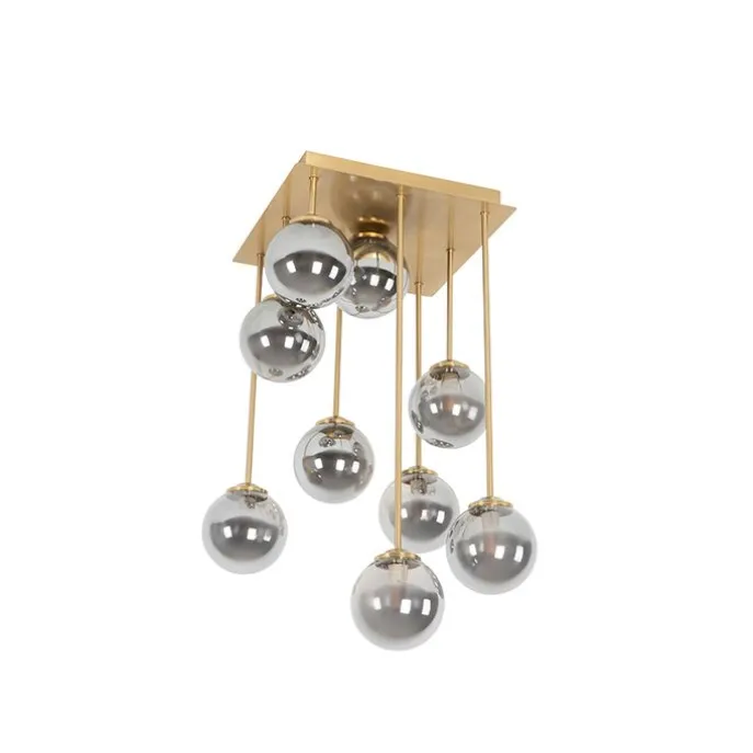 Moderne Deckenleuchte Gold 9-Lichter mit Rauchglas - Athen