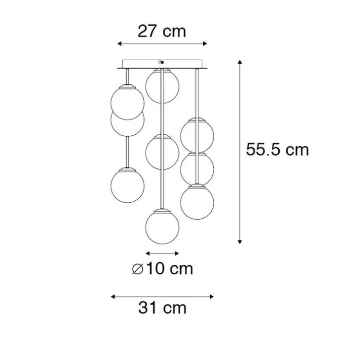 Moderne Deckenleuchte Gold 9-Lichter mit Rauchglas - Athen