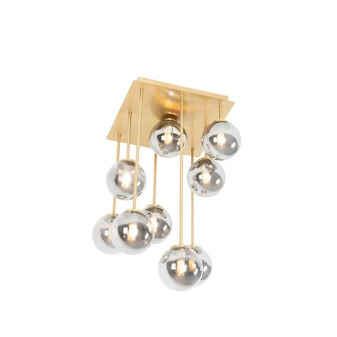 Moderne Deckenleuchte Gold 9-Lichter mit Rauchglas - Athen