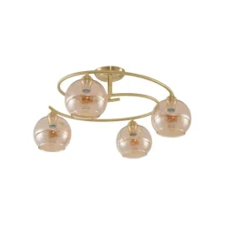 Moderne Deckenleuchte Messing mit Bernsteinglas 4-flammig - Alanis