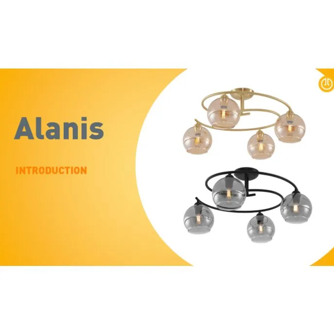 Moderne Deckenleuchte Messing mit Bernsteinglas 4-flammig - Alanis