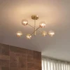 Moderne Deckenleuchte Messing mit bernsteinfarbenem Glas 6-flammig - Ryan