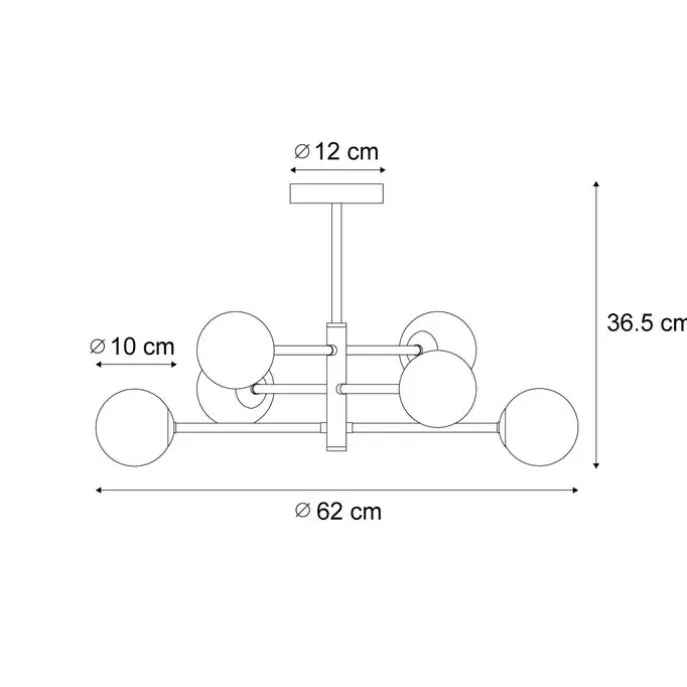 Moderne Deckenleuchte Messing mit bernsteinfarbenem Glas 6-flammig - Ryan