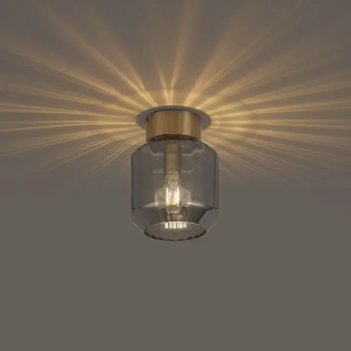 Moderne Deckenleuchte Messing mit Rauchglas - Stiklo