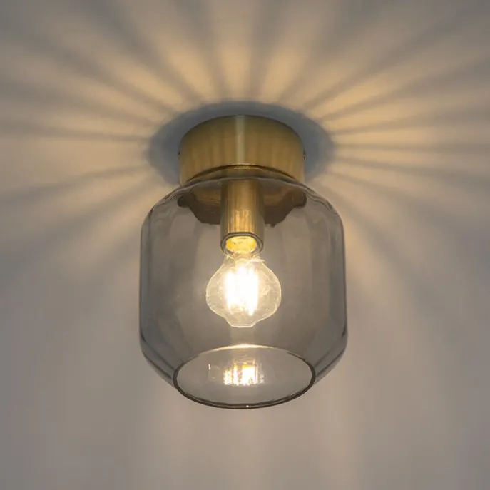 Moderne Deckenleuchte Messing mit Rauchglas - Stiklo
