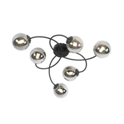 Moderne Deckenleuchte schwarz 6-Lichter mit Rauchglas - Athen