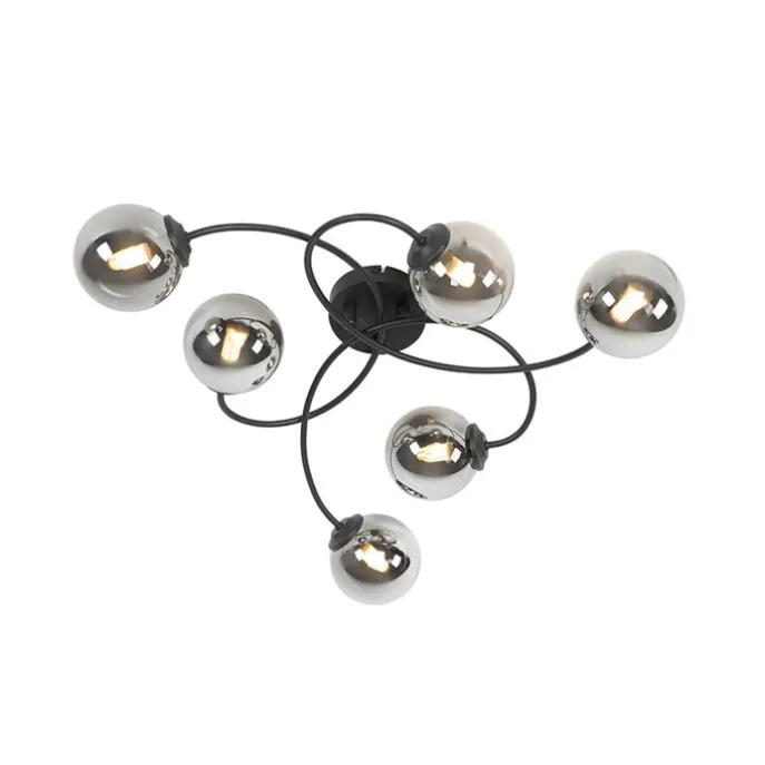 Moderne Deckenleuchte schwarz 6-Lichter mit Rauchglas - Athen