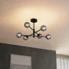 Moderne Deckenleuchte Schwarz mit Rauchglas 6-flammig - Ryan