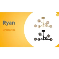 Moderne Deckenleuchte Schwarz mit Rauchglas 6-flammig - Ryan