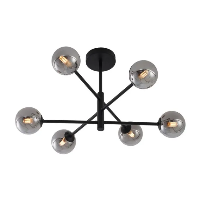Moderne Deckenleuchte Schwarz mit Rauchglas 6-flammig - Ryan