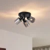 Moderne Deckenleuchte Schwarz mit rundem Rauchglas 3-flammig - Cilin