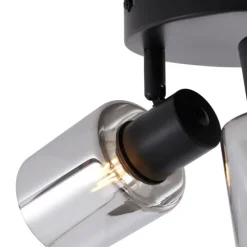 Moderne Deckenleuchte Schwarz mit rundem Rauchglas 3-flammig - Cilin