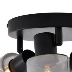 Moderne Deckenleuchte Schwarz mit rundem Rauchglas 3-flammig - Cilin