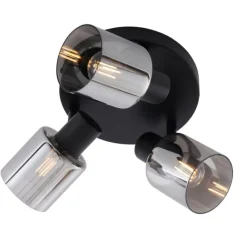 Moderne Deckenleuchte Schwarz mit rundem Rauchglas 3-flammig - Cilin