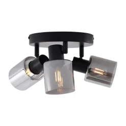 Moderne Deckenleuchte Schwarz mit rundem Rauchglas 3-flammig - Cilin
