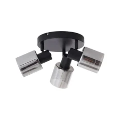 Moderne Deckenleuchte Schwarz mit rundem Rauchglas 3-flammig - Cilin