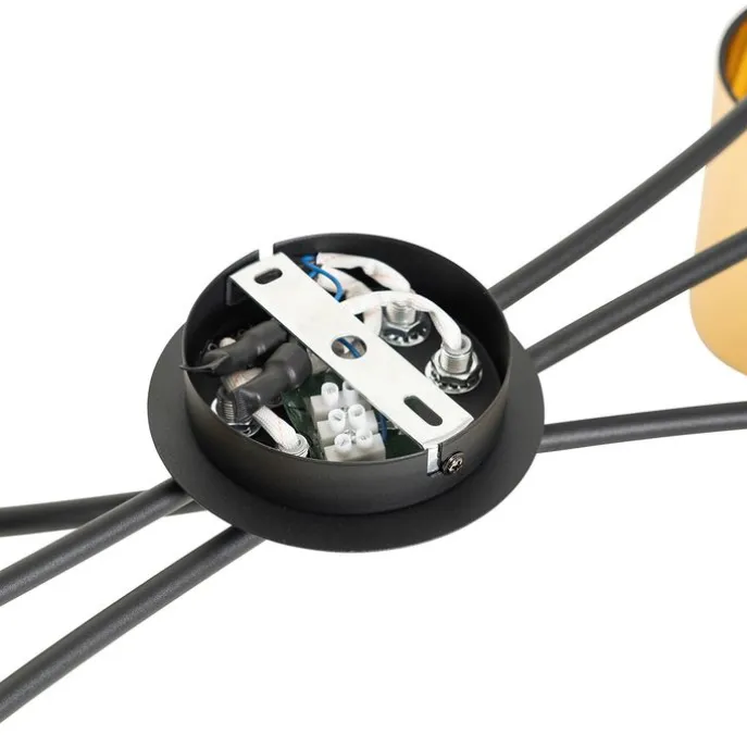 Moderne Deckenleuchte schwarz mit goldenen 6 Lichtern - Lofty