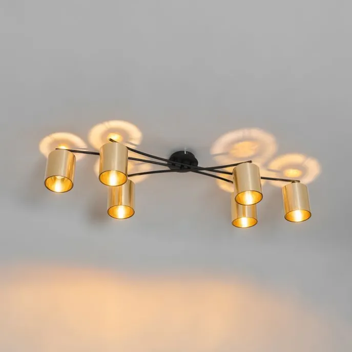 Moderne Deckenleuchte schwarz mit goldenen 6 Lichtern - Lofty